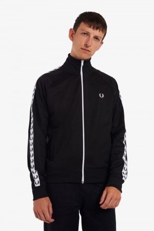 Fred Perry Taped Track Men Jackets Black | 3956GUXIW