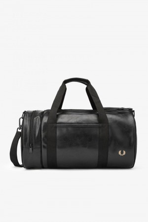 Fred Perry Tonal PU Barrel Men Bags Black | 5763ATVOZ