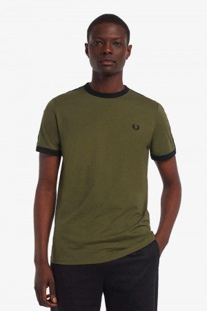 Fred Perry Tonal Tape Ringer Men T Shirts Green | 2761YTRVN