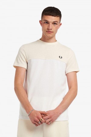 Fred Perry Towelling Panel Piqué Men T Shirts White | 5893YMZON