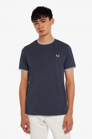 Fred Perry Twin Tipped Men T Shirts Deep Grey | 9057LUVGX