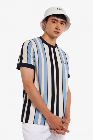 Fred Perry Vertical Stripe Piqué Men T Shirts White | 3160METKF