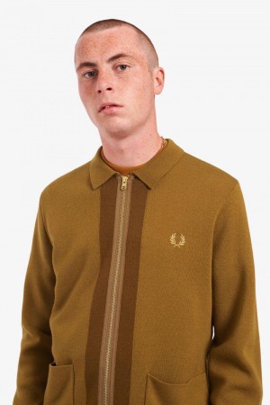 Fred Perry Zip Through Cardigan Men Knitwear Camel | 1287BGERW