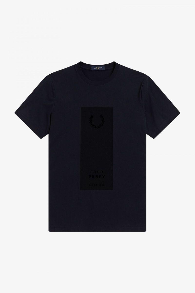 Fred Perry Block Print Men T Shirts Navy | 3598VZNET