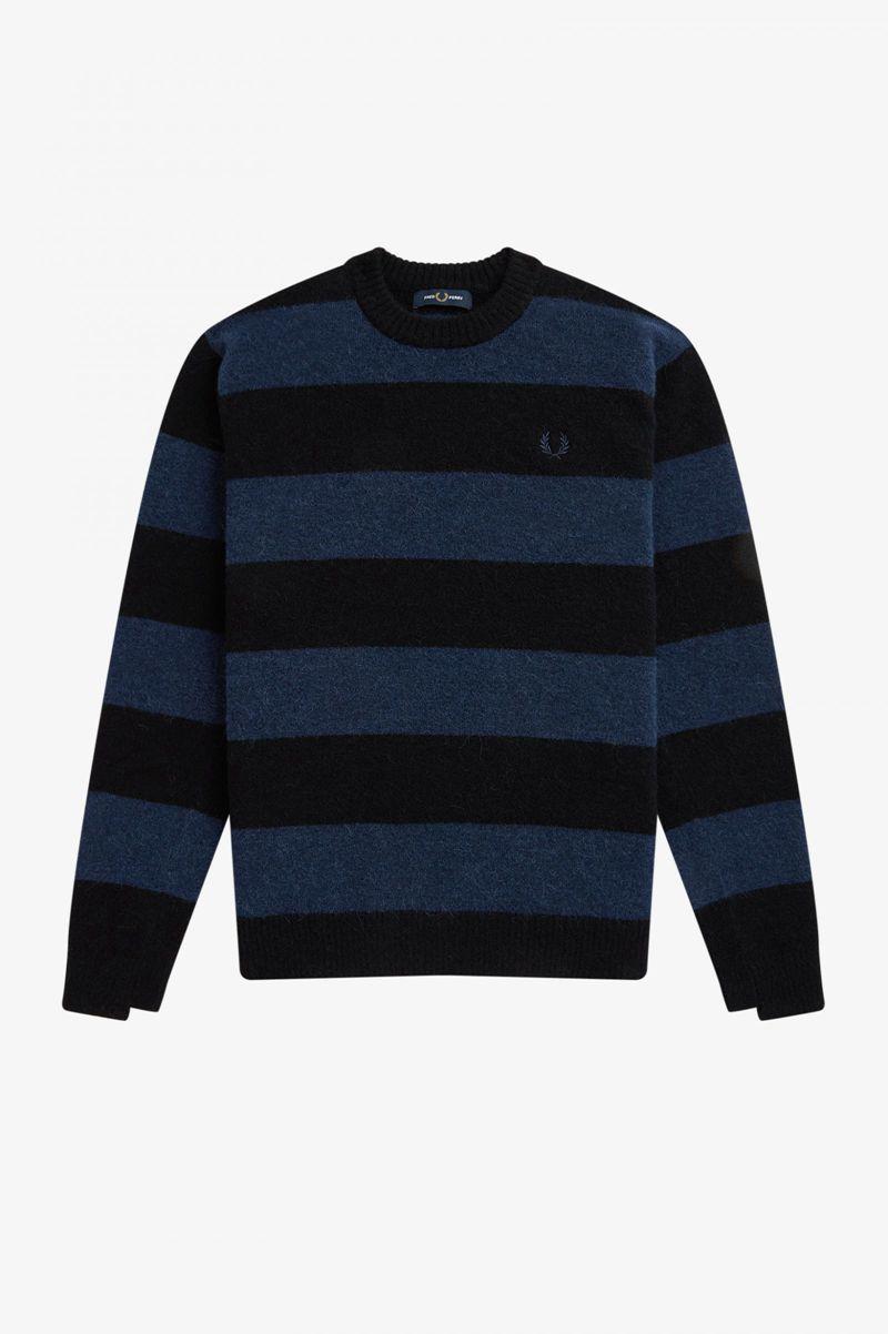 Fred Perry Bold Stripe Alpaca Blend Jumper Men Knitwear Dark Grey Blue | 2408OGNPH