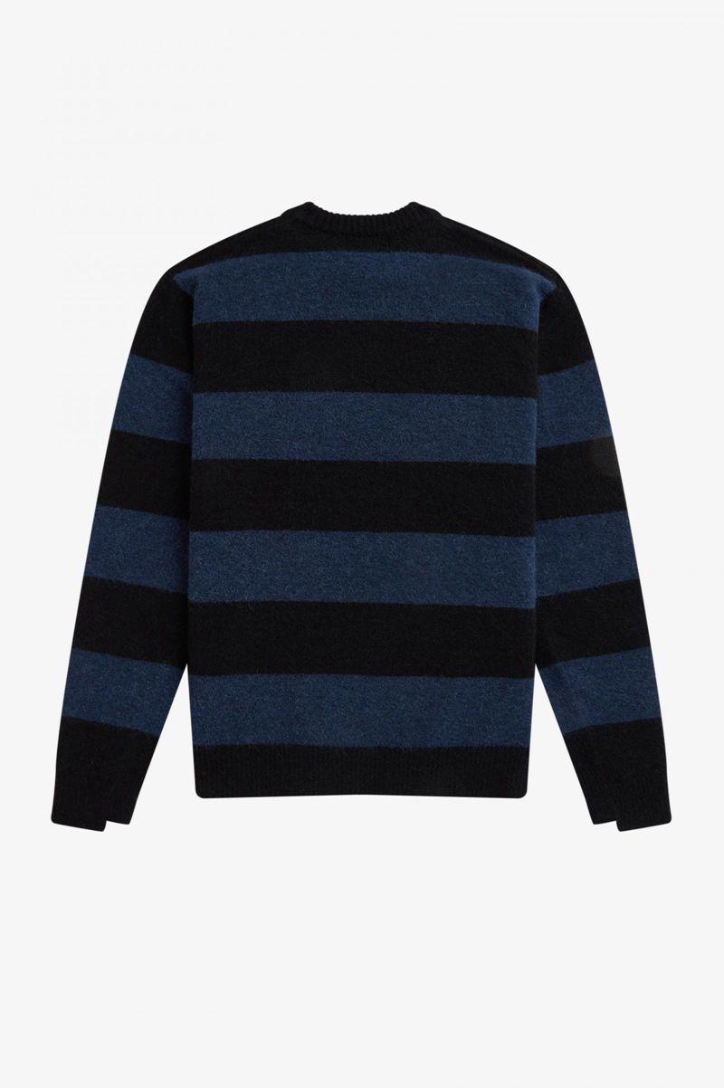 Fred Perry Bold Stripe Alpaca Blend Jumper Men Knitwear Dark Grey Blue | 2408OGNPH