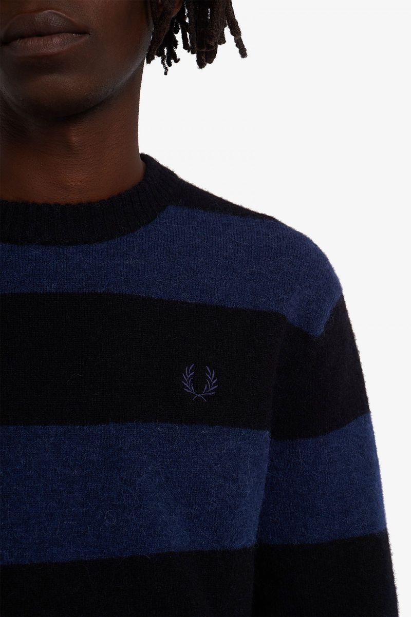 Fred Perry Bold Stripe Alpaca Blend Jumper Men Knitwear Dark Grey Blue | 2408OGNPH