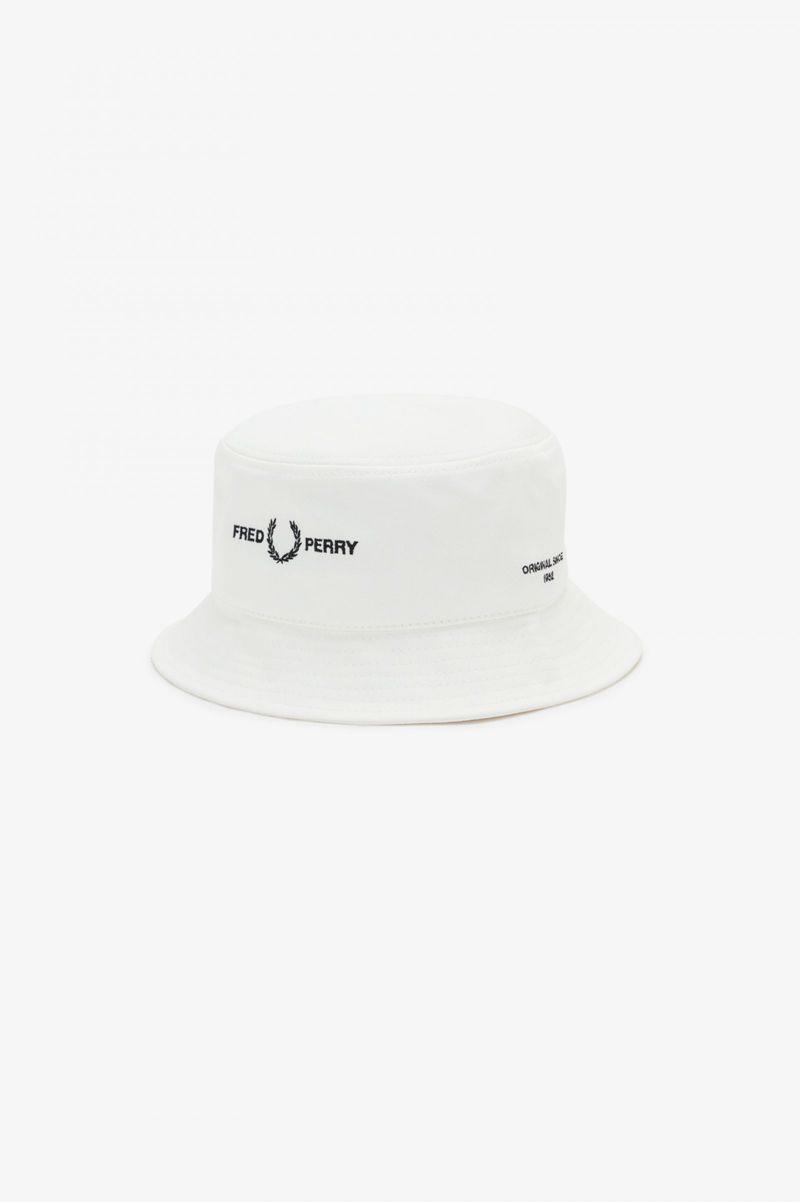 Fred Perry Branded Twill Bucket Men Hats White | 3245YKPOL