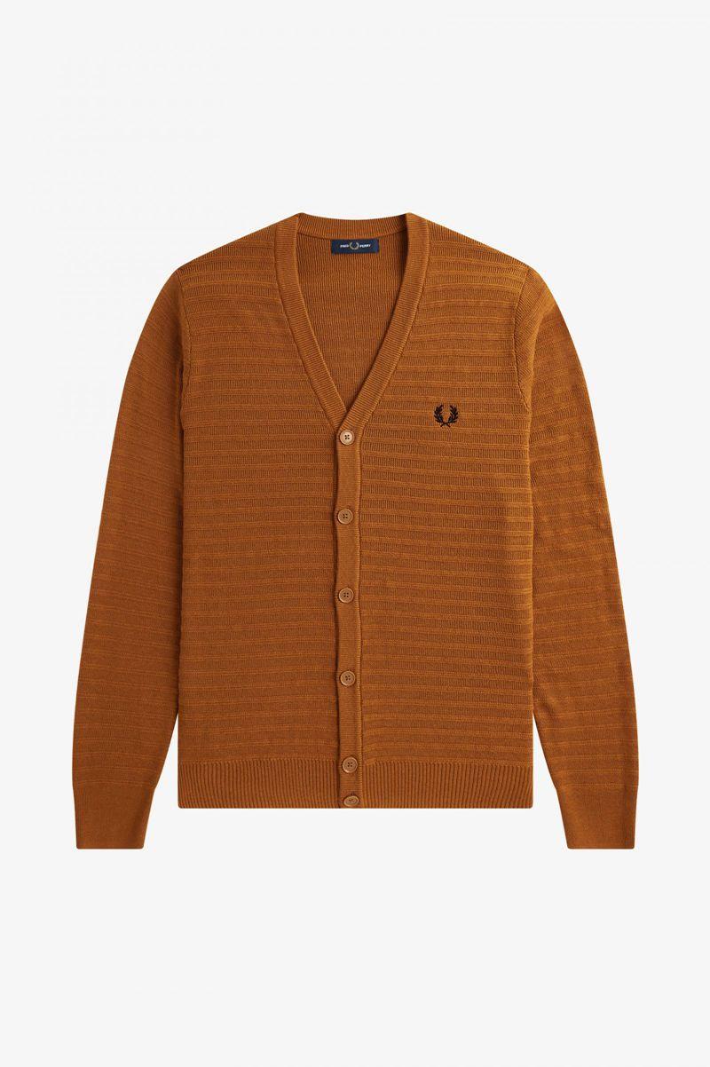 Fred Perry Chevron Textured Cardigan Men Knitwear Camel | 7542YSWNE