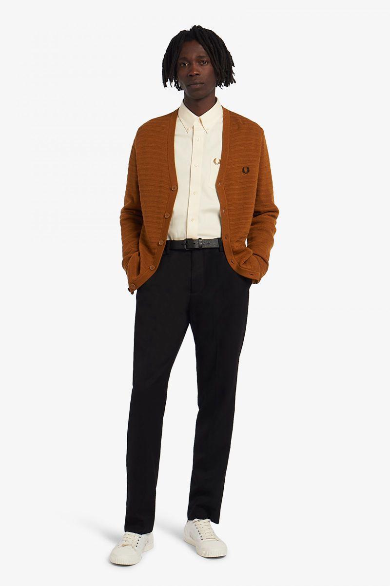 Fred Perry Chevron Textured Cardigan Men Knitwear Camel | 7542YSWNE