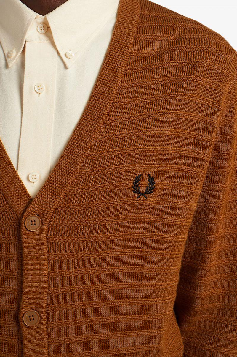 Fred Perry Chevron Textured Cardigan Men Knitwear Camel | 7542YSWNE