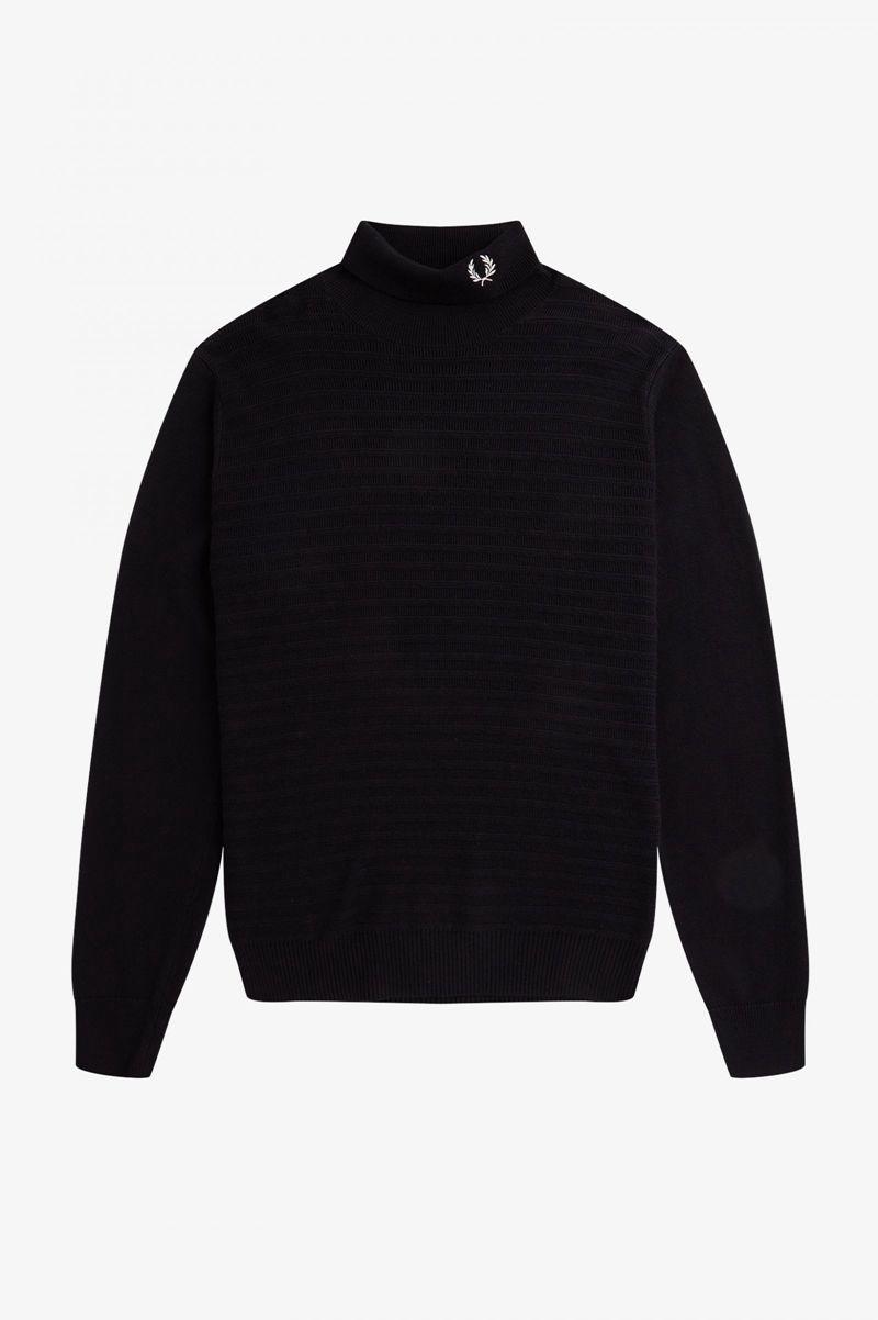 Fred Perry Chevron Textured Roll Neck Jumper Men Knitwear Black | 9138HGYBJ