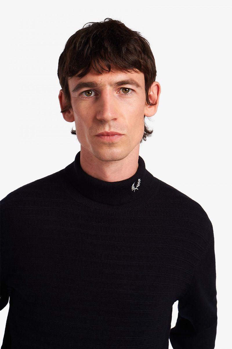 Fred Perry Chevron Textured Roll Neck Jumper Men Knitwear Black | 9138HGYBJ