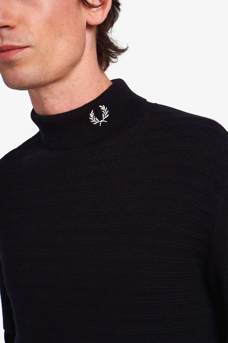 Fred Perry Chevron Textured Roll Neck Jumper Men Knitwear Black | 9138HGYBJ