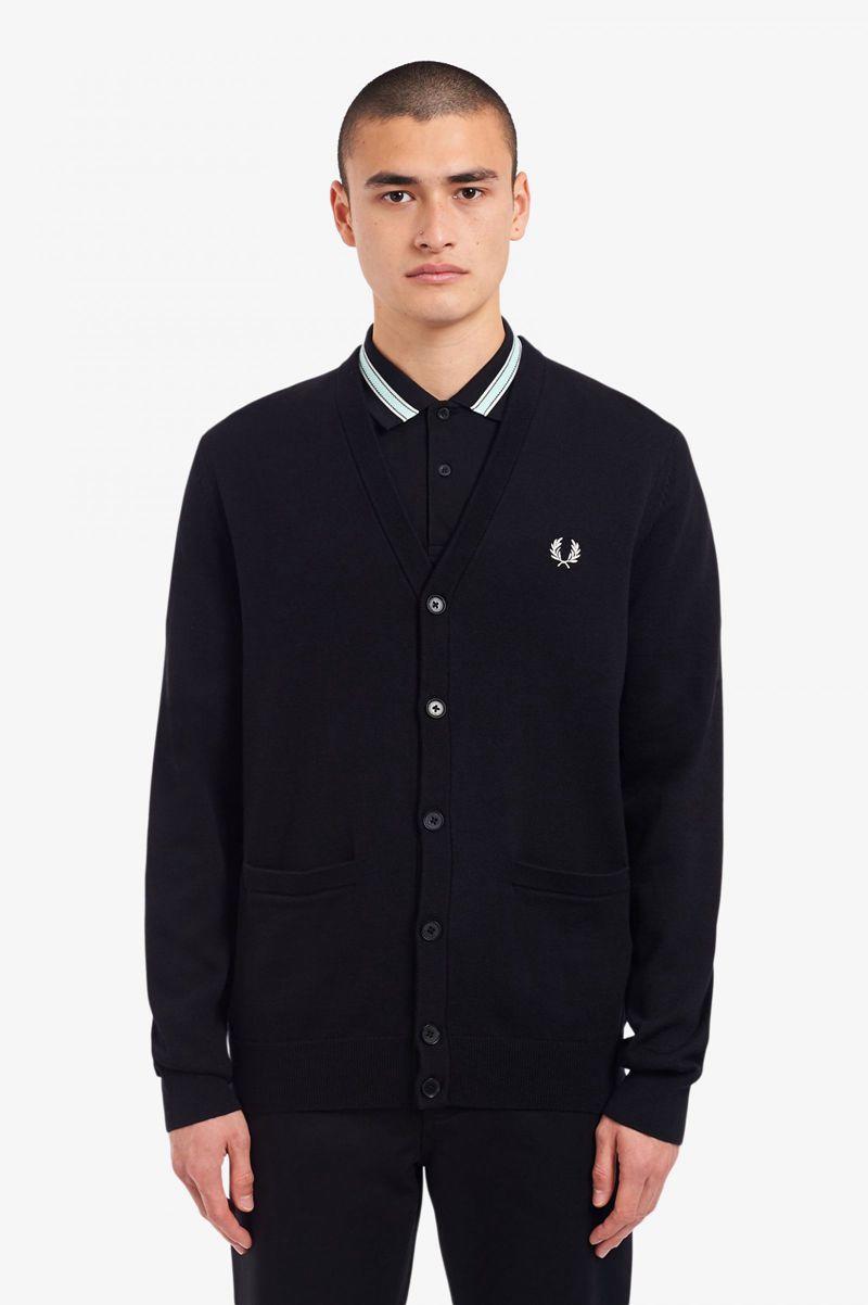 Fred Perry Classic Cardigan Men Knitwear Black | 5792MWHCG