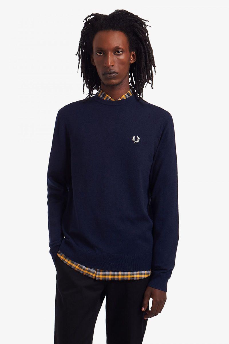 Fred Perry Classic Crew Neck Jumper Men Knitwear Navy | 4795KPBWY