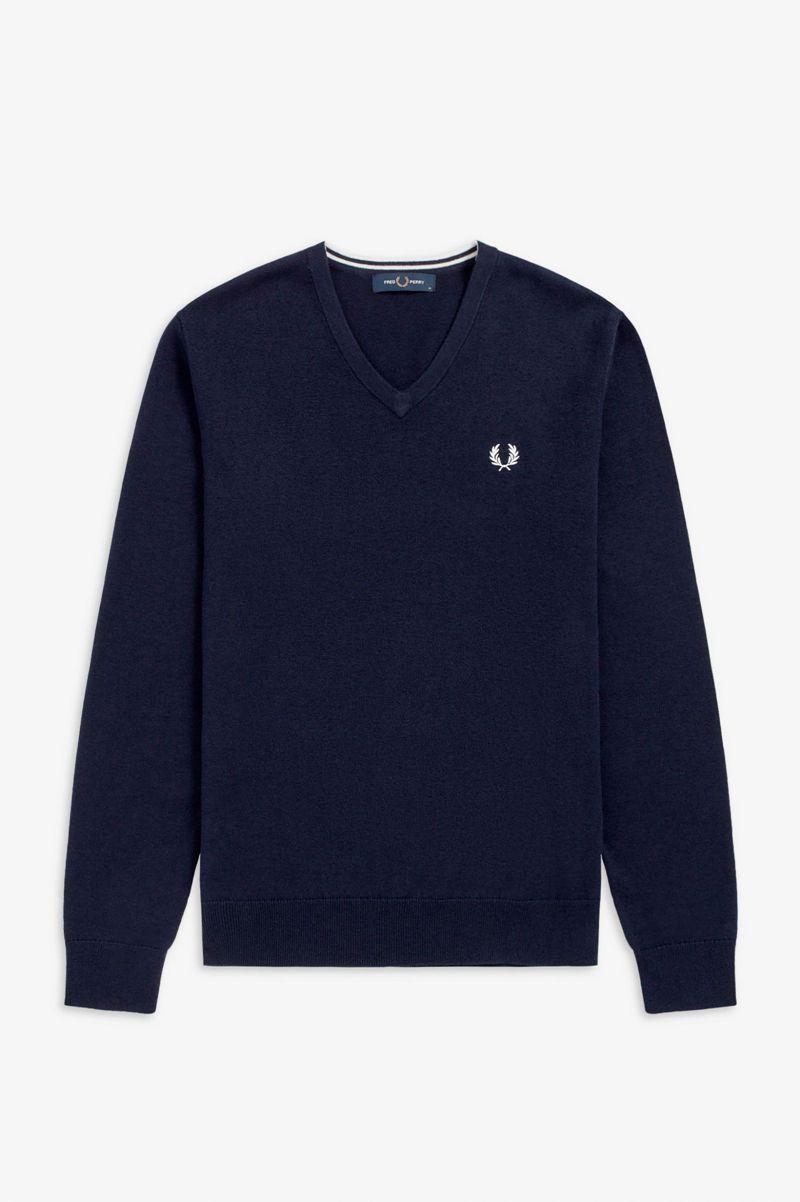 Fred Perry Classic V Neck Jumper Men Knitwear Navy | 6193RSCQI