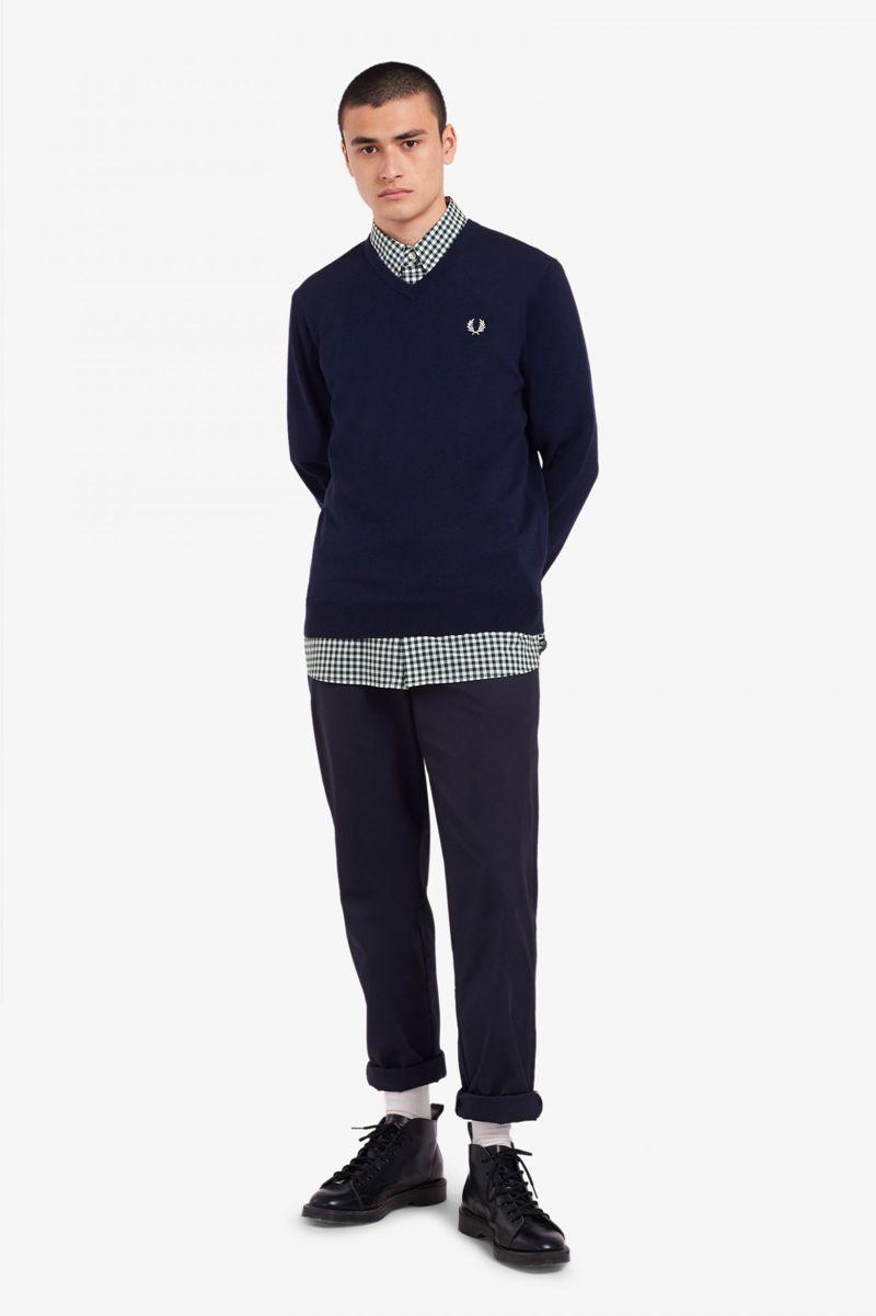 Fred Perry Classic V Neck Jumper Men Knitwear Navy | 6193RSCQI