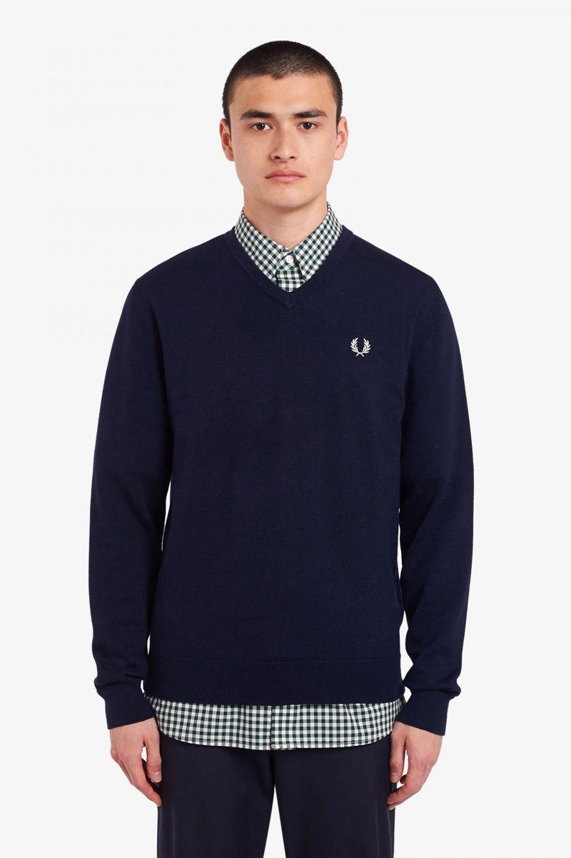 Fred Perry Classic V Neck Jumper Men Knitwear Navy | 6193RSCQI