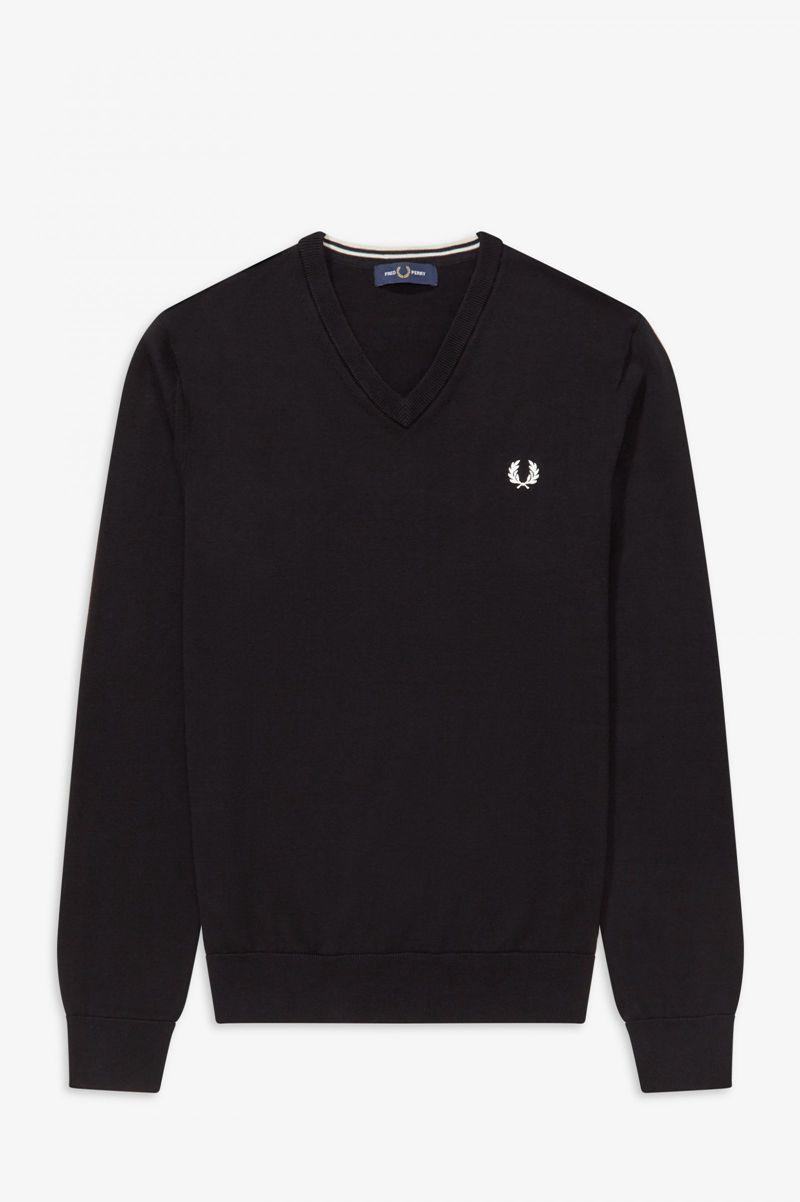 Fred Perry Classic V Neck Jumper Men Knitwear Black | 3269NCGOR