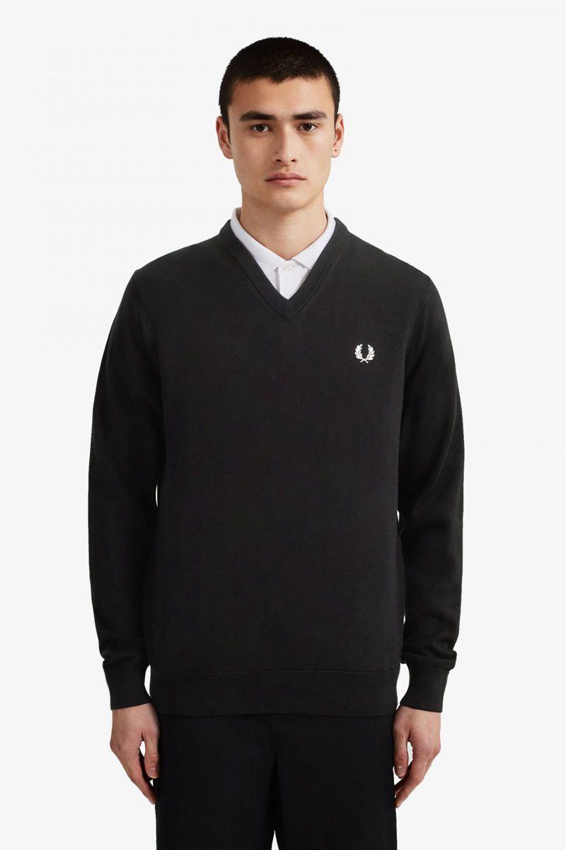 Fred Perry Classic V Neck Jumper Men Knitwear Black | 3269NCGOR