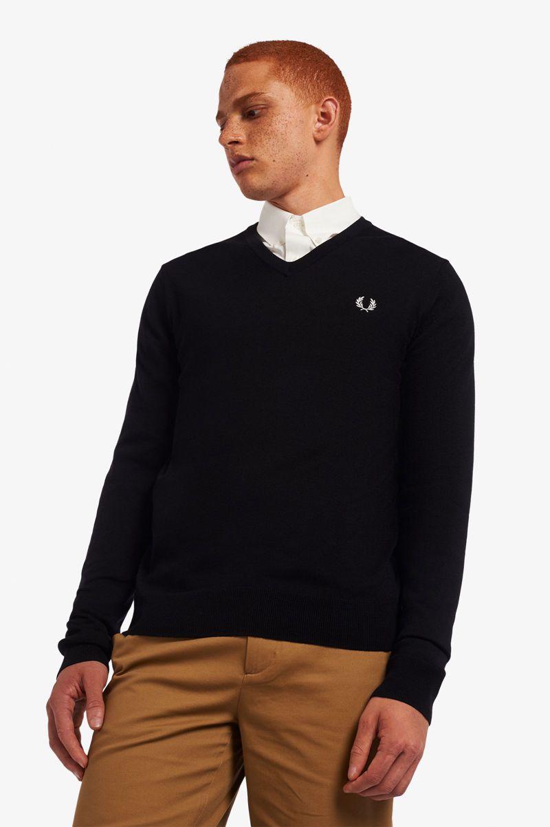 Fred Perry Classic V Neck Jumper Men Knitwear Black | 3269NCGOR