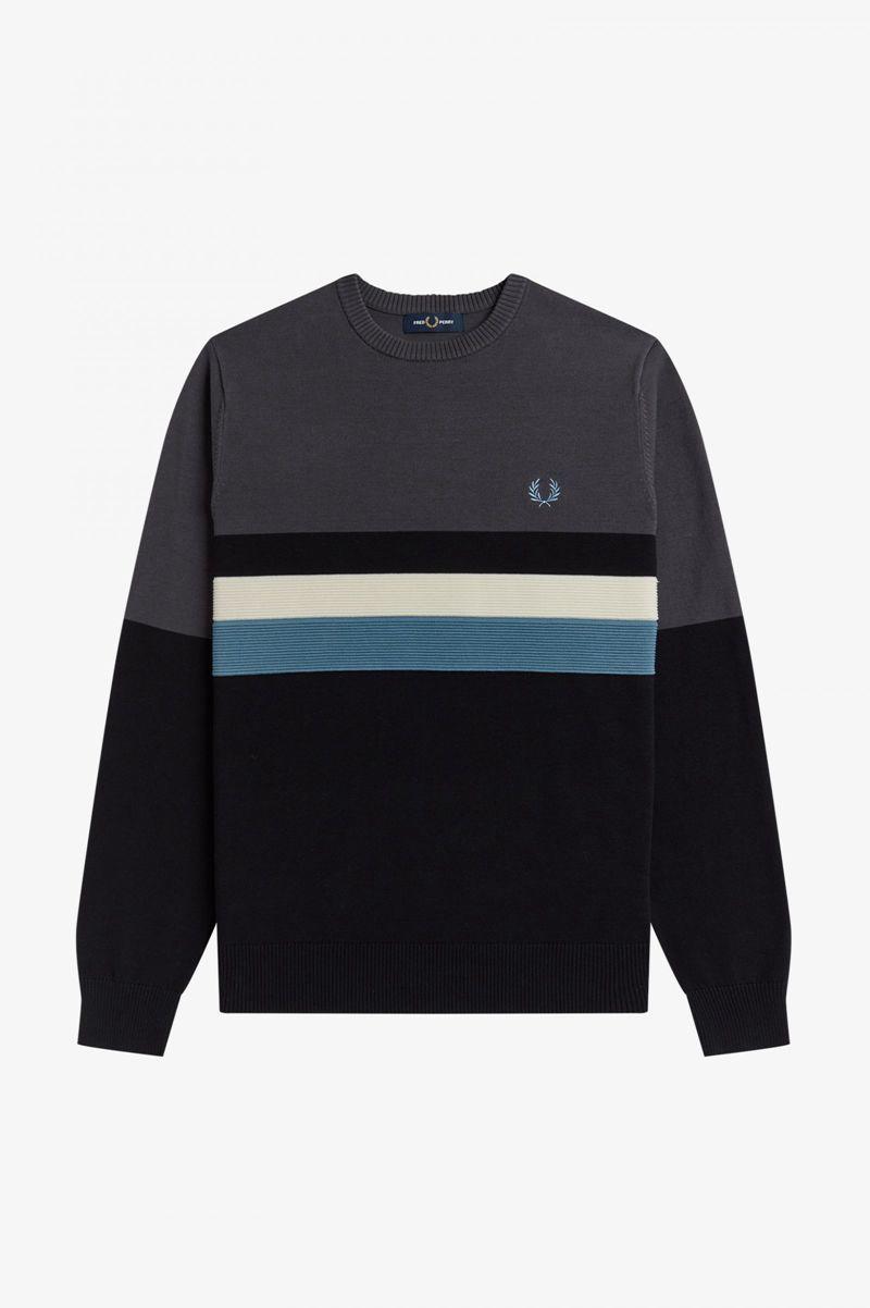 Fred Perry Colour Block Crew Jumper Men Knitwear Black | 1839AKSXM