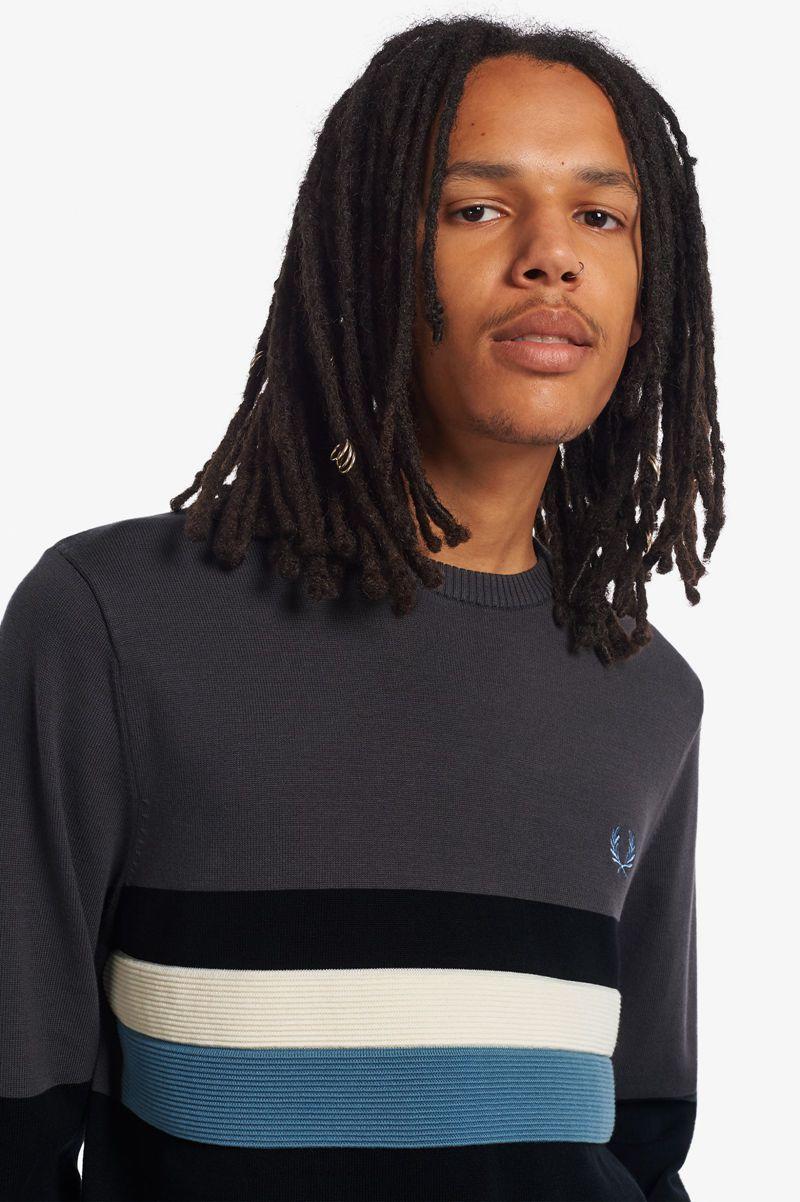 Fred Perry Colour Block Crew Jumper Men Knitwear Black | 1839AKSXM