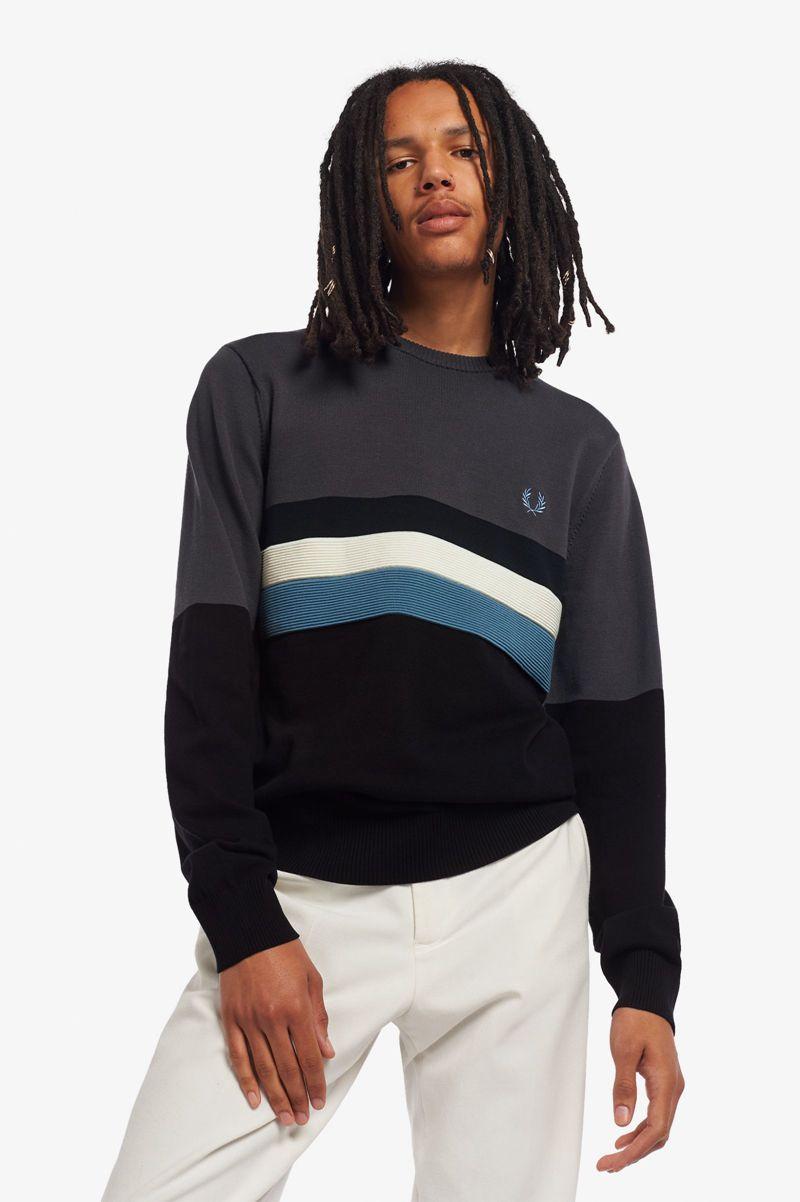 Fred Perry Colour Block Crew Jumper Men Knitwear Black | 1839AKSXM