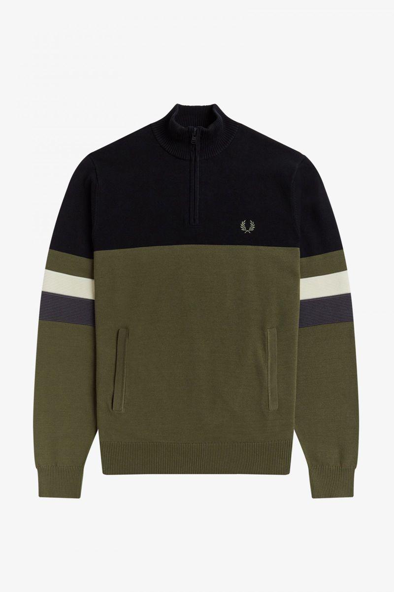 Fred Perry Colour Block Half-Zip Jumper Men Knitwear Green | 1928WLOGX