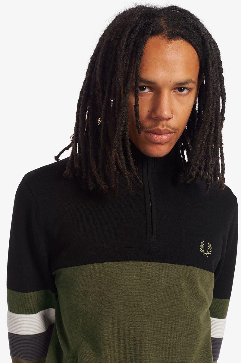 Fred Perry Colour Block Half-Zip Jumper Men Knitwear Green | 1928WLOGX