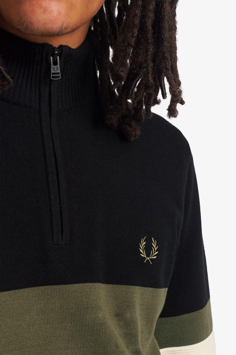 Fred Perry Colour Block Half-Zip Jumper Men Knitwear Green | 1928WLOGX