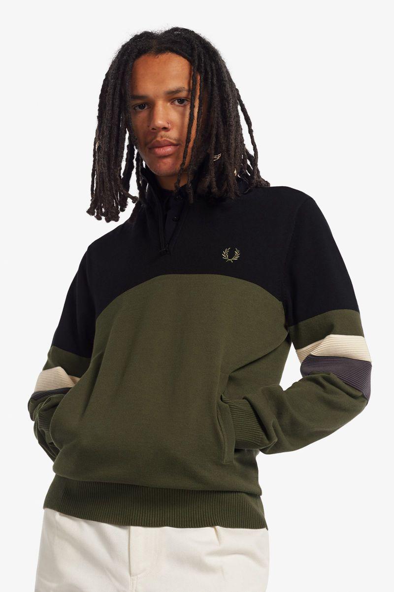 Fred Perry Colour Block Half-Zip Jumper Men Knitwear Green | 1928WLOGX