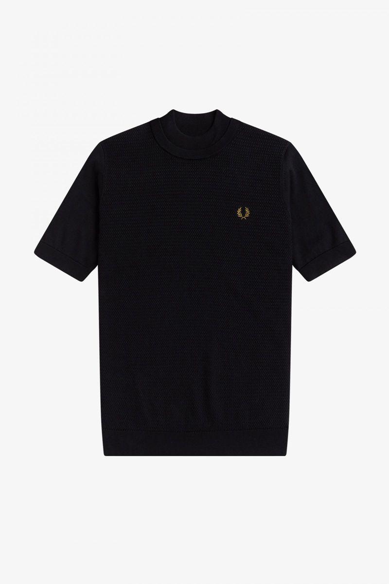 Fred Perry Double Trim Knitted Men T Shirts Black | 8301JPVZO