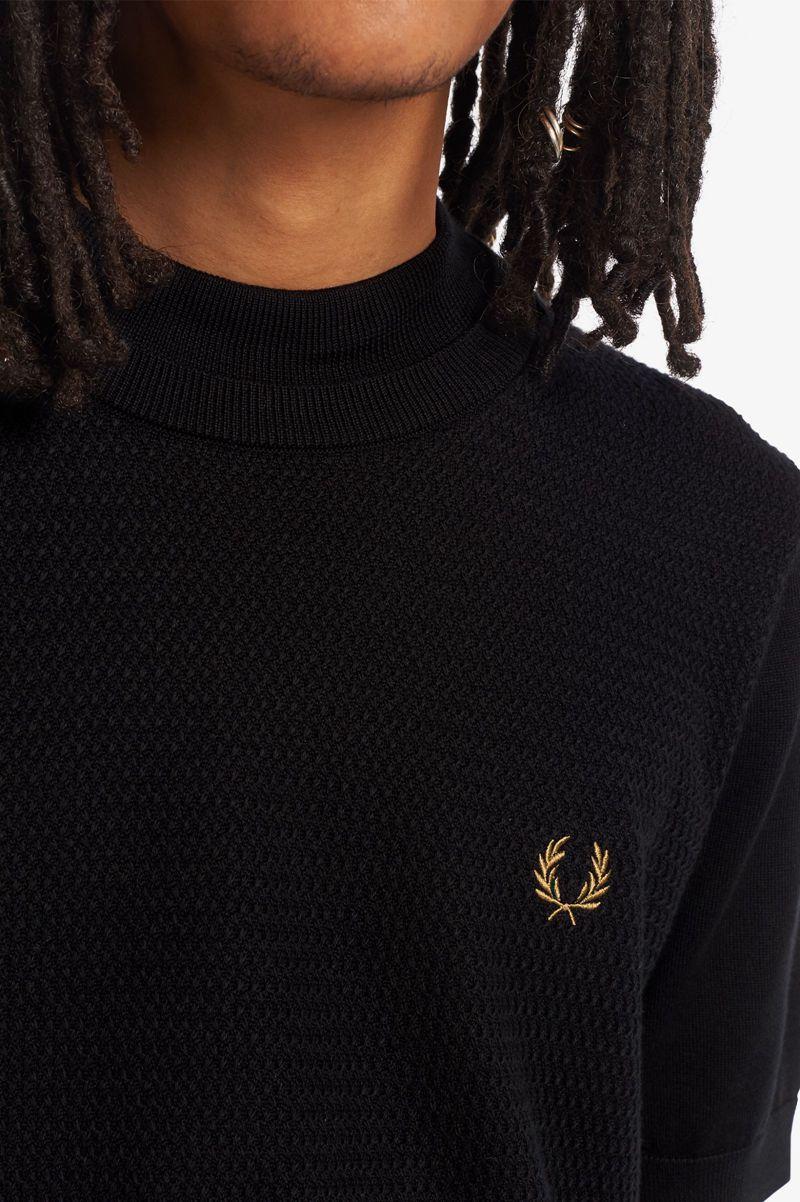 Fred Perry Double Trim Knitted Men T Shirts Black | 8301JPVZO