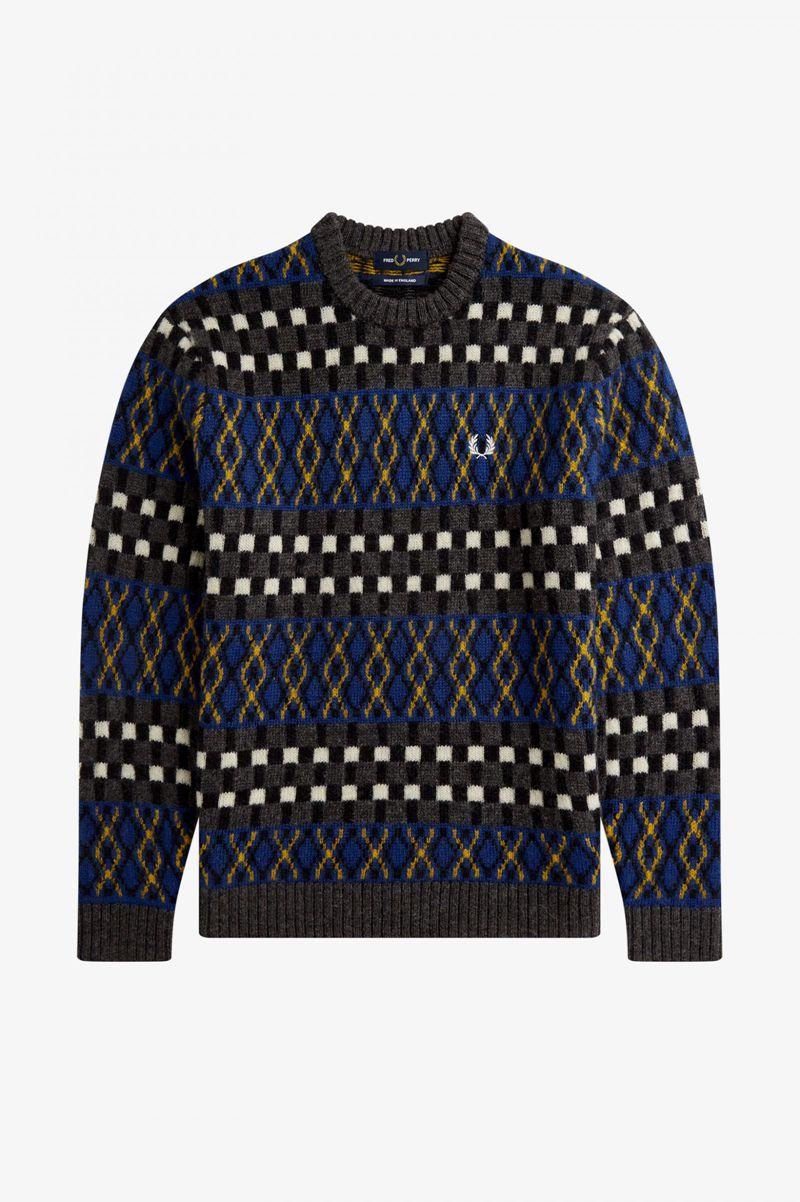 Fred Perry Fair Isle British Wool Jumper Men Knitwear Royal | 4157LTOSD