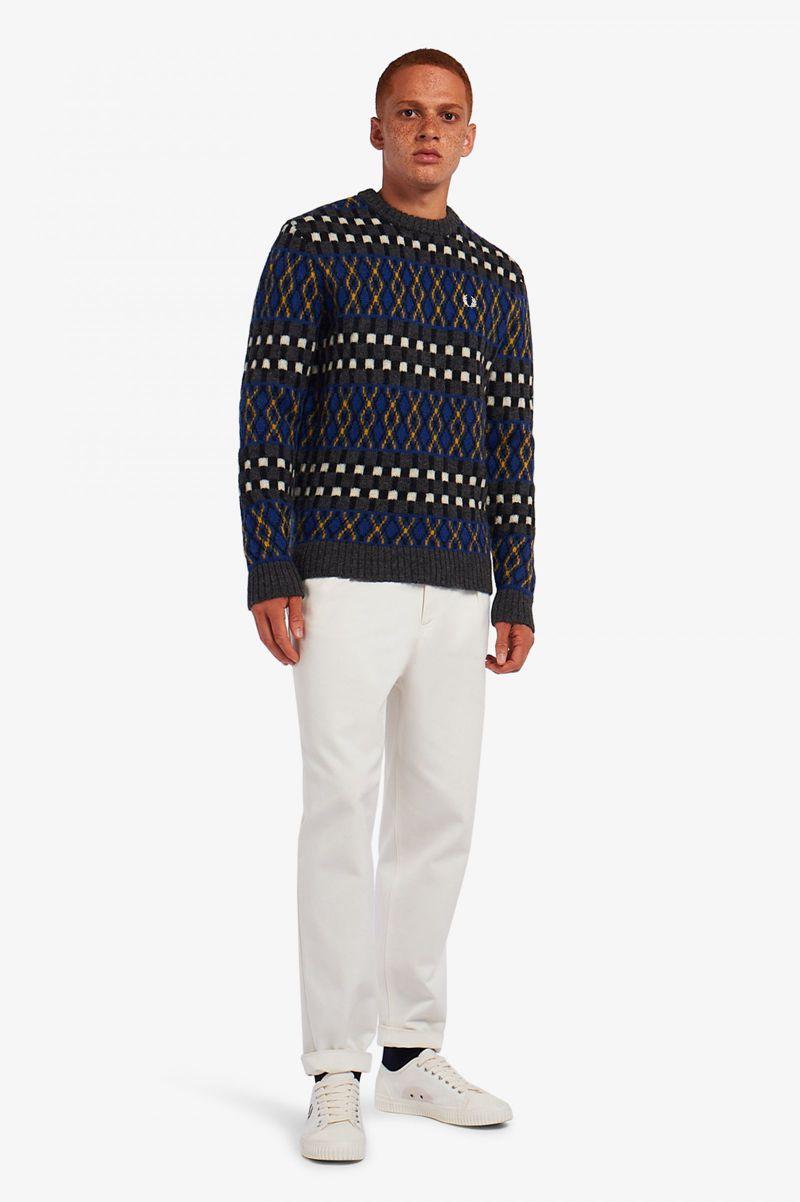 Fred Perry Fair Isle British Wool Jumper Men Knitwear Royal | 4157LTOSD