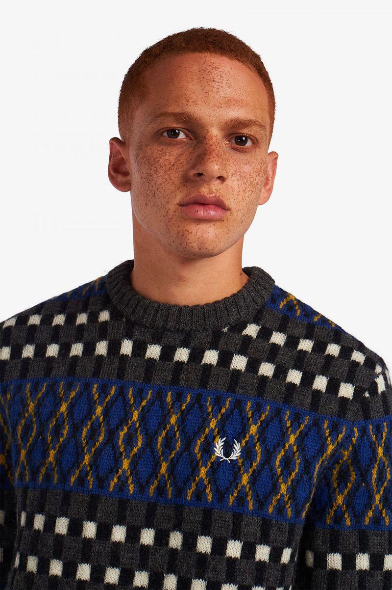 Fred Perry Fair Isle British Wool Jumper Men Knitwear Royal | 4157LTOSD