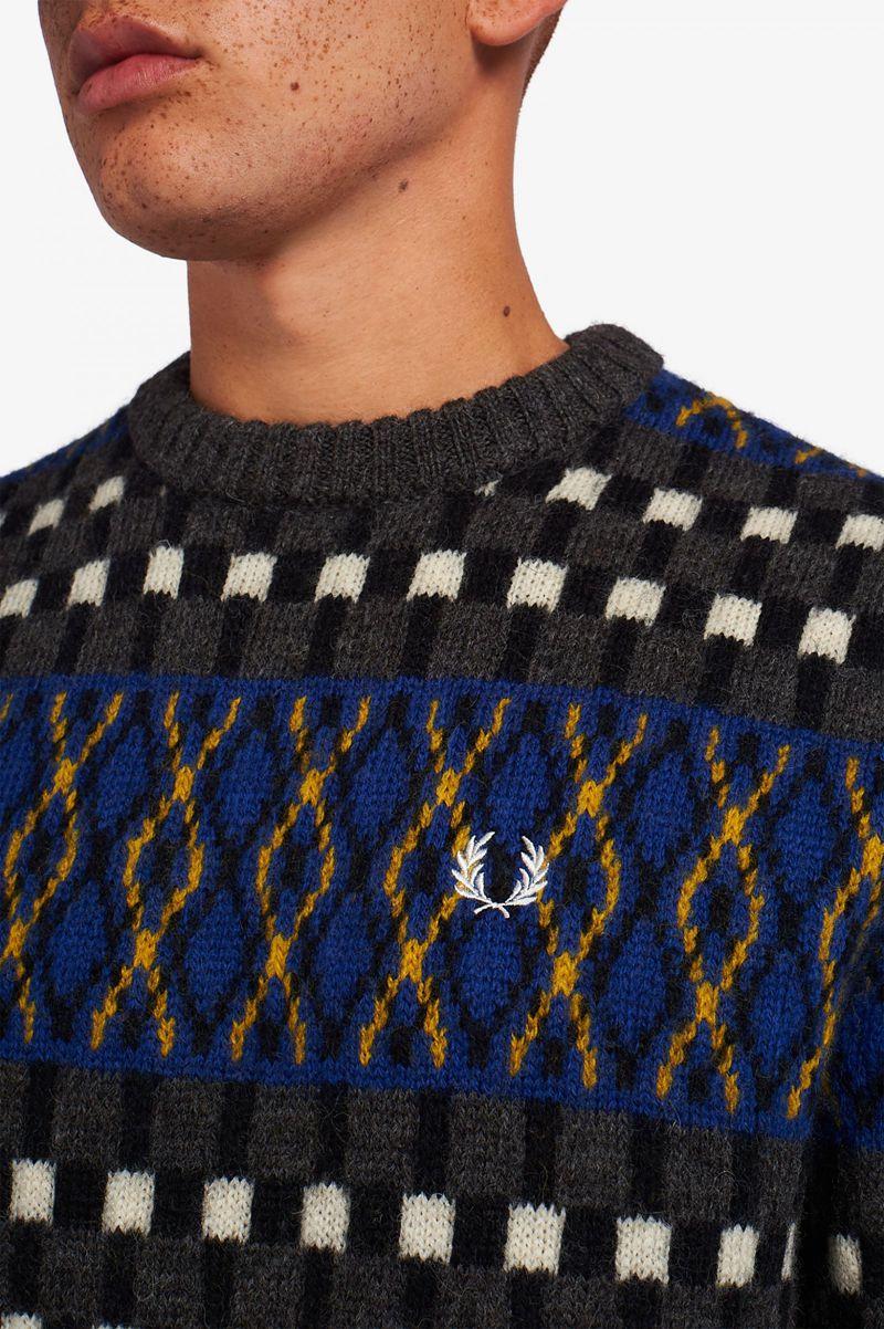 Fred Perry Fair Isle British Wool Jumper Men Knitwear Royal | 4157LTOSD