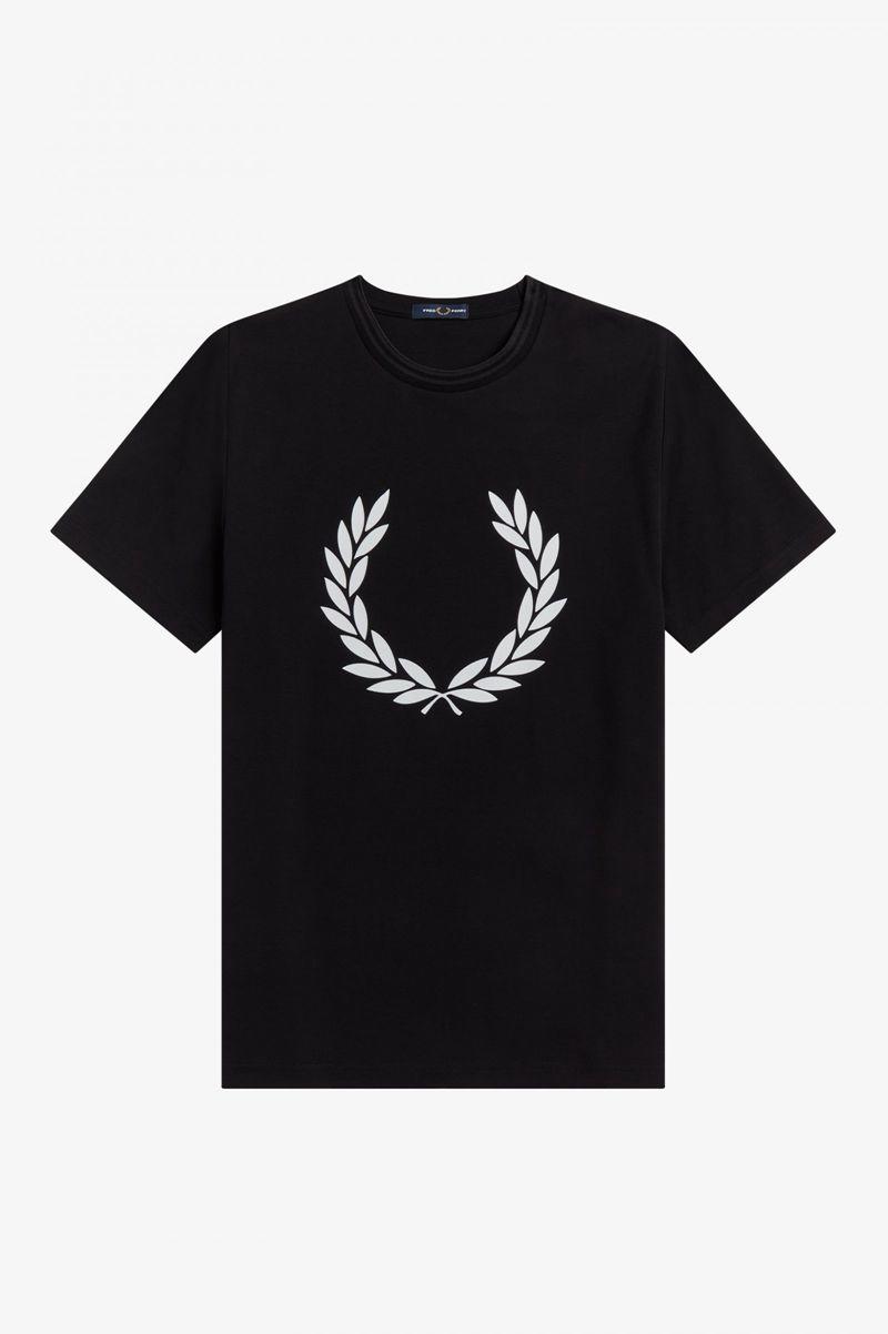 Fred Perry Flock Laurel Wreath Men T Shirts Black | 2601RLOTS