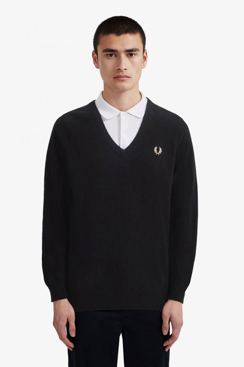 Fred Perry K7315 Men Knitwear Black | 0397ATUIF