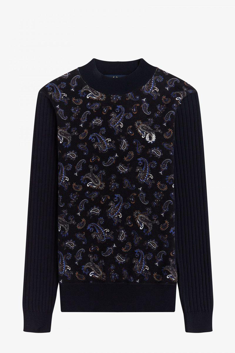 Fred Perry Paisley Print Jumper Women Knitwear Navy | 3245HKSBJ