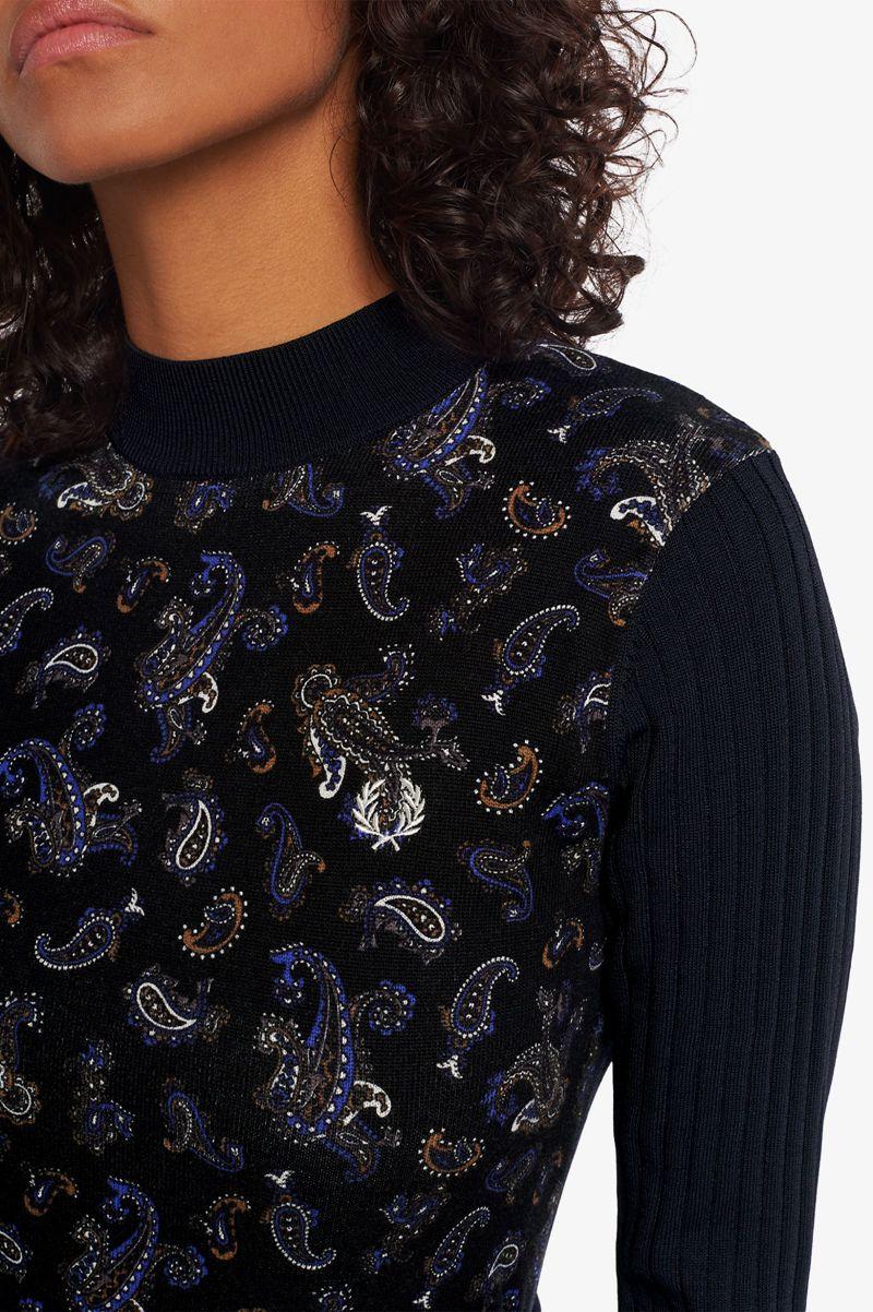 Fred Perry Paisley Print Jumper Women Knitwear Navy | 3245HKSBJ