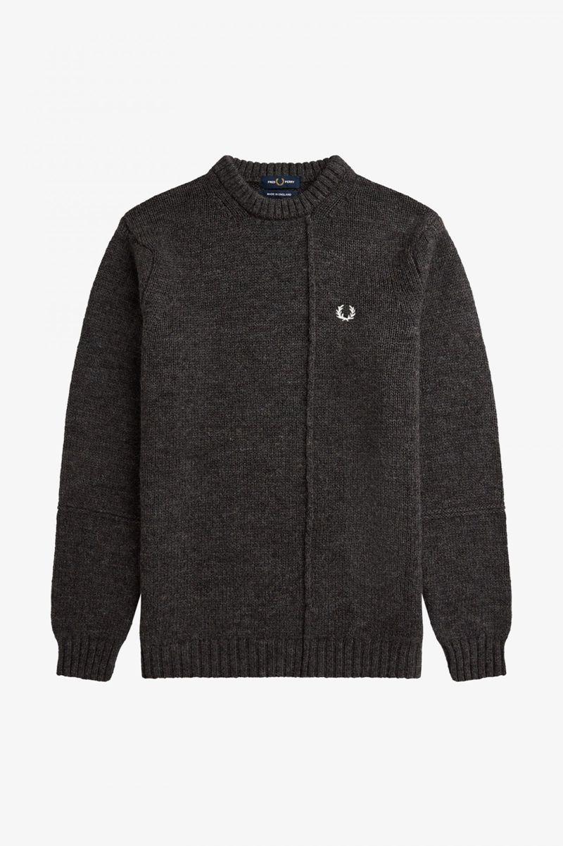 Fred Perry Panelled British Wool Jumper Men Knitwear Black | 0913LGHVC