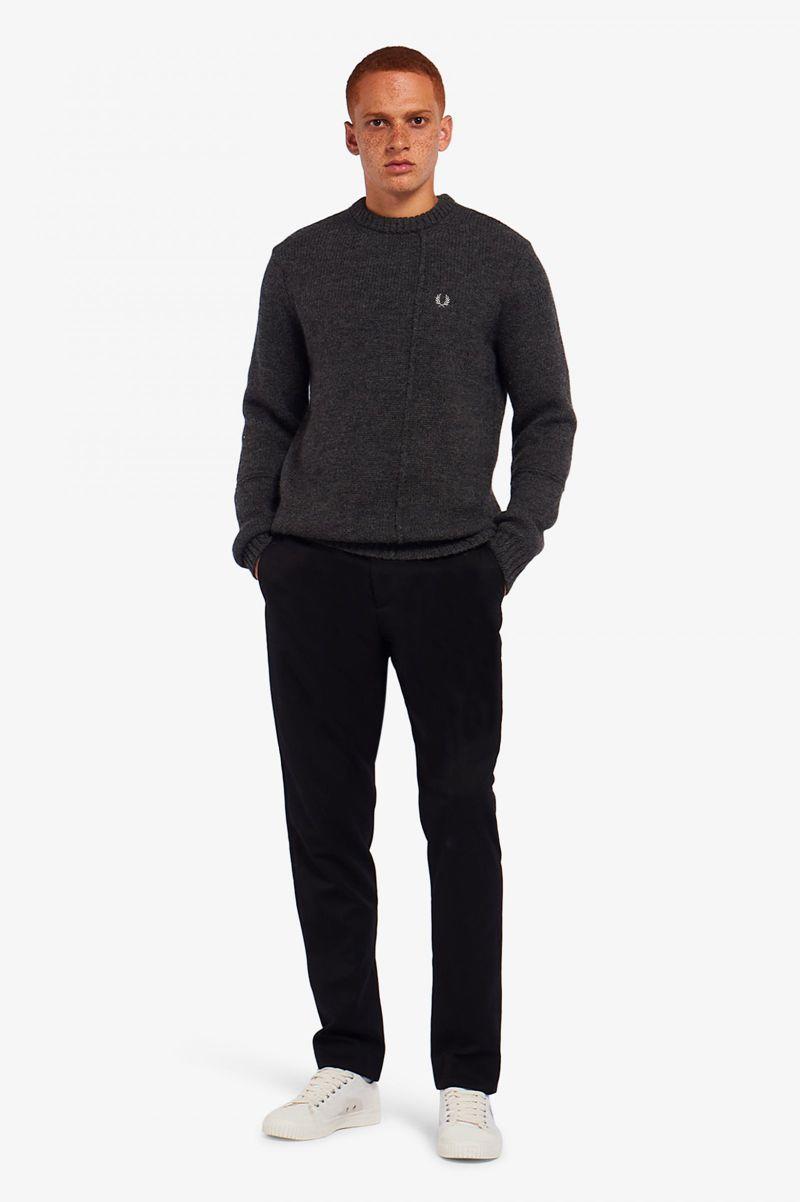 Fred Perry Panelled British Wool Jumper Men Knitwear Black | 0913LGHVC