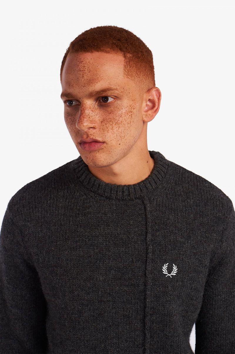 Fred Perry Panelled British Wool Jumper Men Knitwear Black | 0913LGHVC