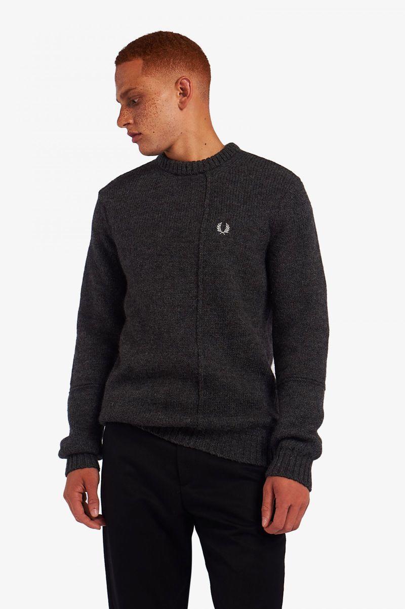 Fred Perry Panelled British Wool Jumper Men Knitwear Black | 0913LGHVC