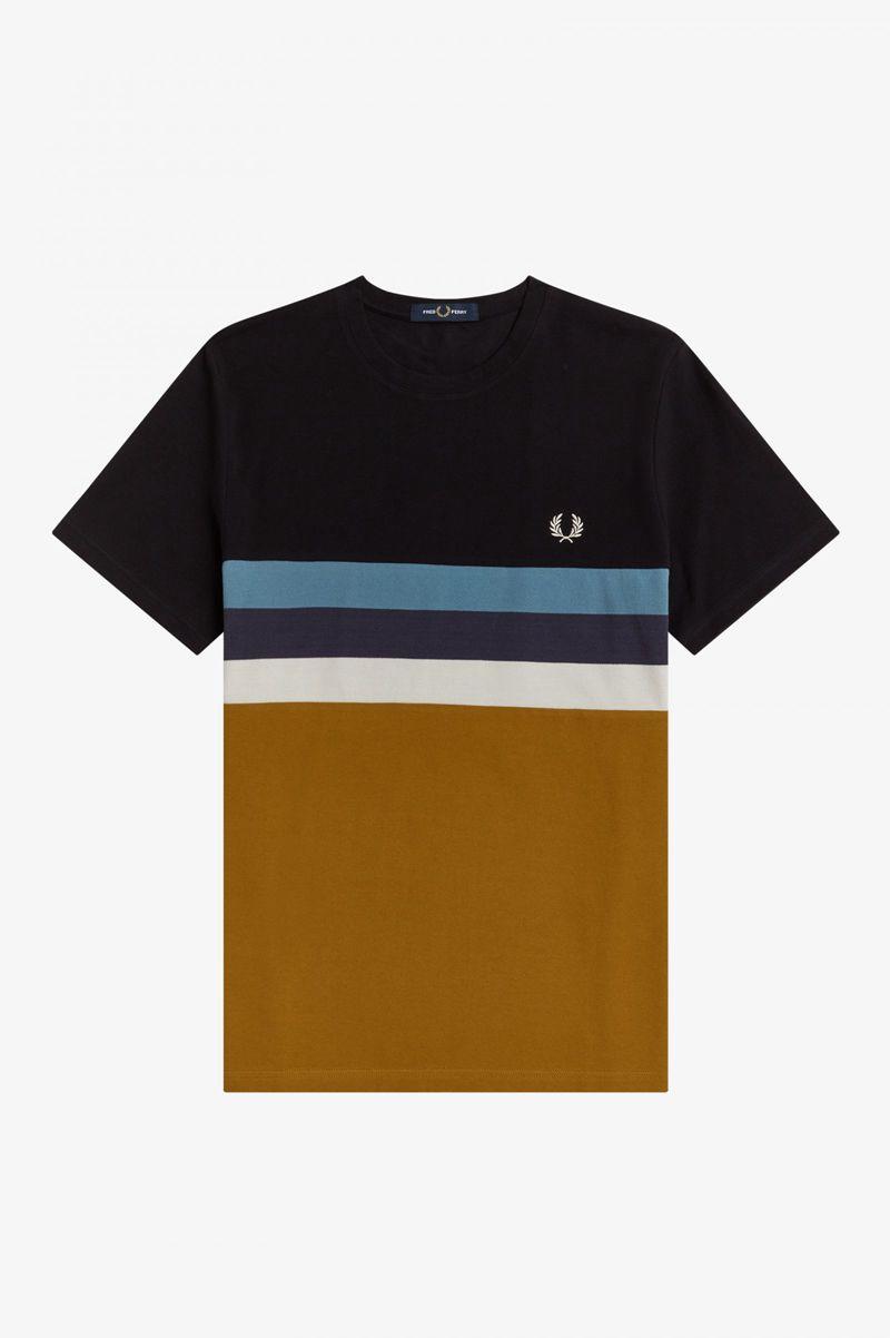 Fred Perry Panelled Stripe Men T Shirts Camel | 5209YWZXN