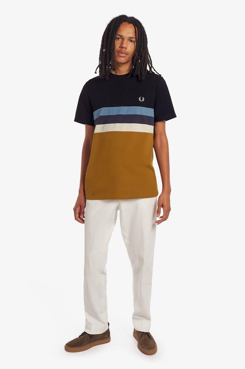 Fred Perry Panelled Stripe Men T Shirts Camel | 5209YWZXN