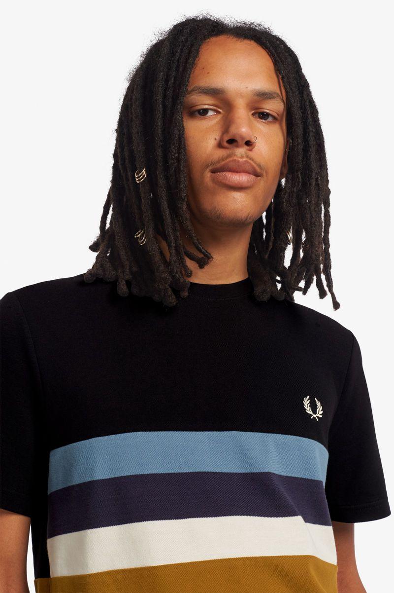 Fred Perry Panelled Stripe Men T Shirts Camel | 5209YWZXN